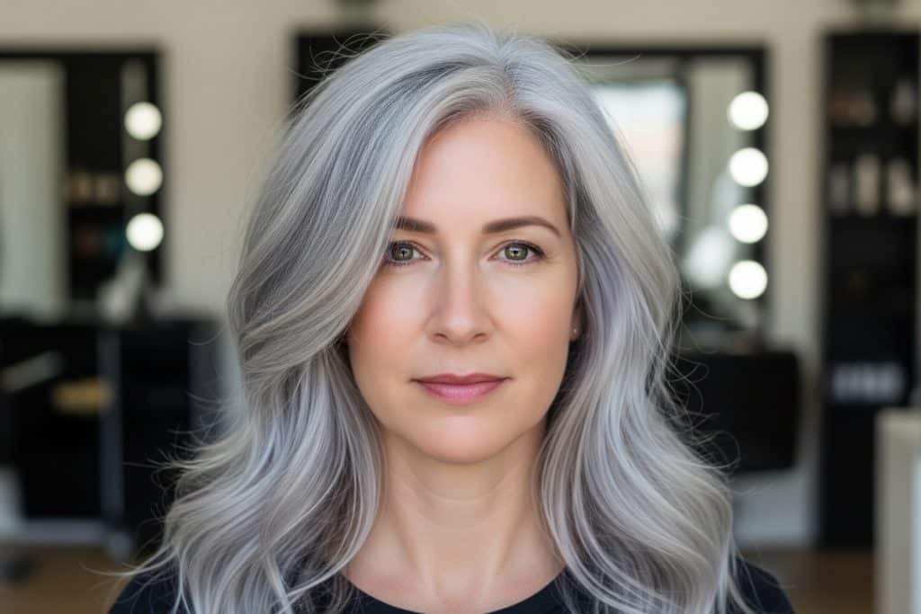 Grey blending sur cheveux poivre-et-sel pour une transition naturelle