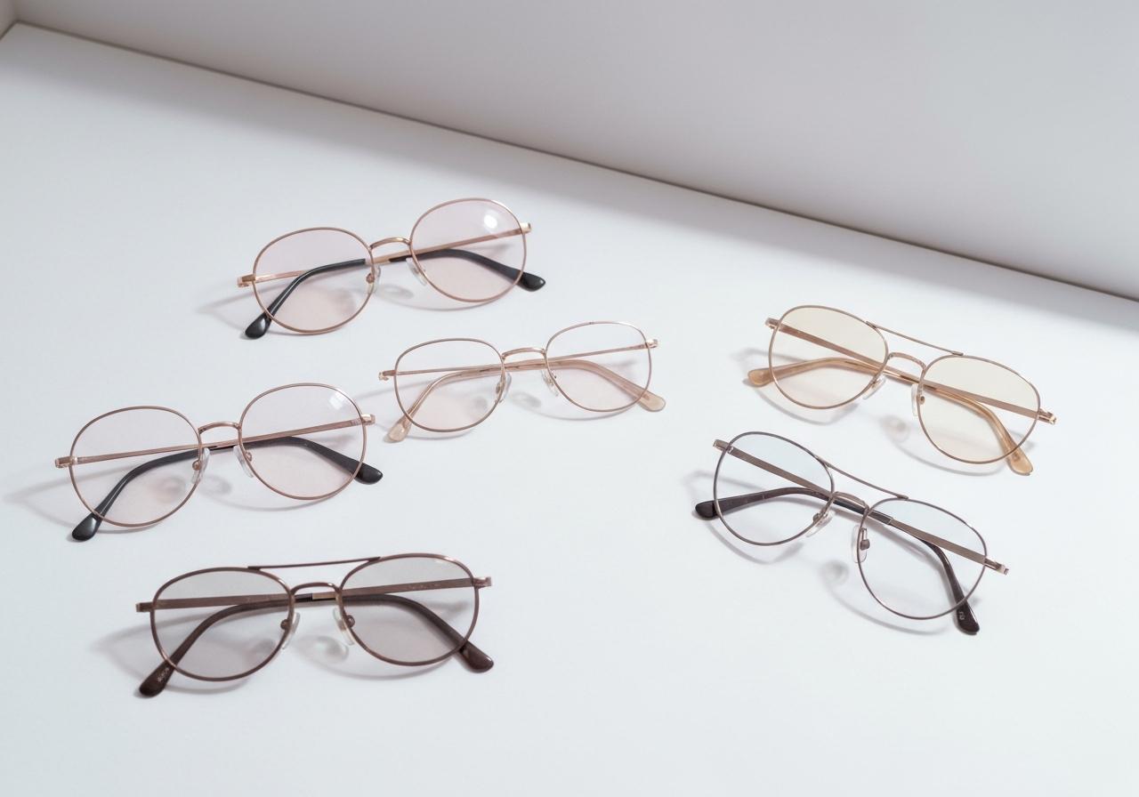 Différentes formes de montures de lunettes posées sur surface blanche