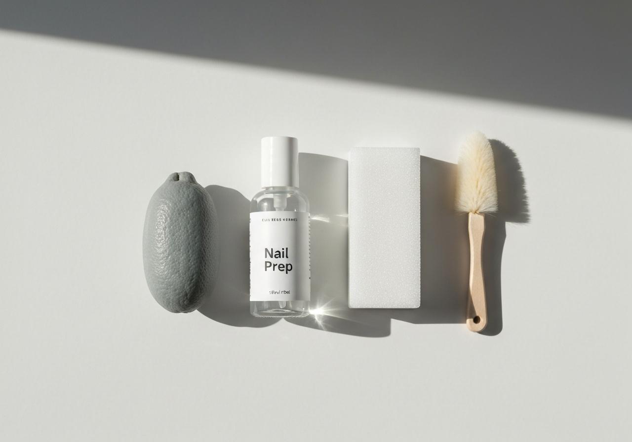 Produits de préparation ongle semi-permanent sur surface blanche