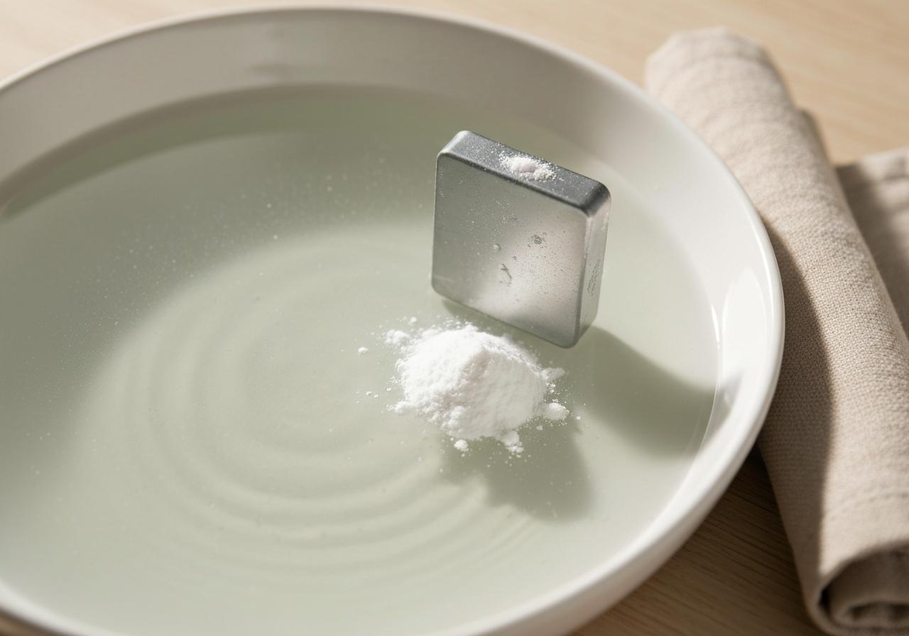 Bassine d'eau avec bicarbonate de soude et serviette