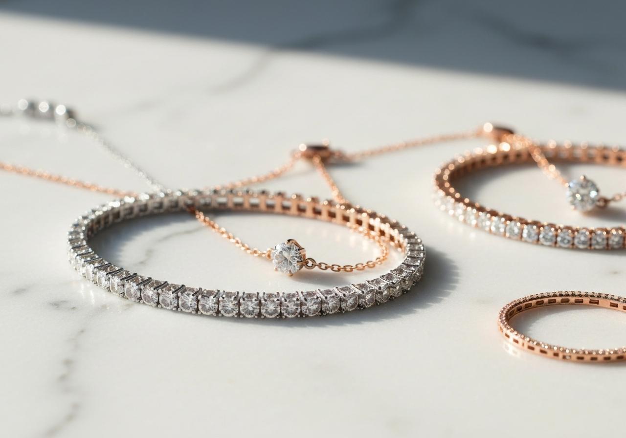 Bracelets diamant alignés sur fond blanc élégant