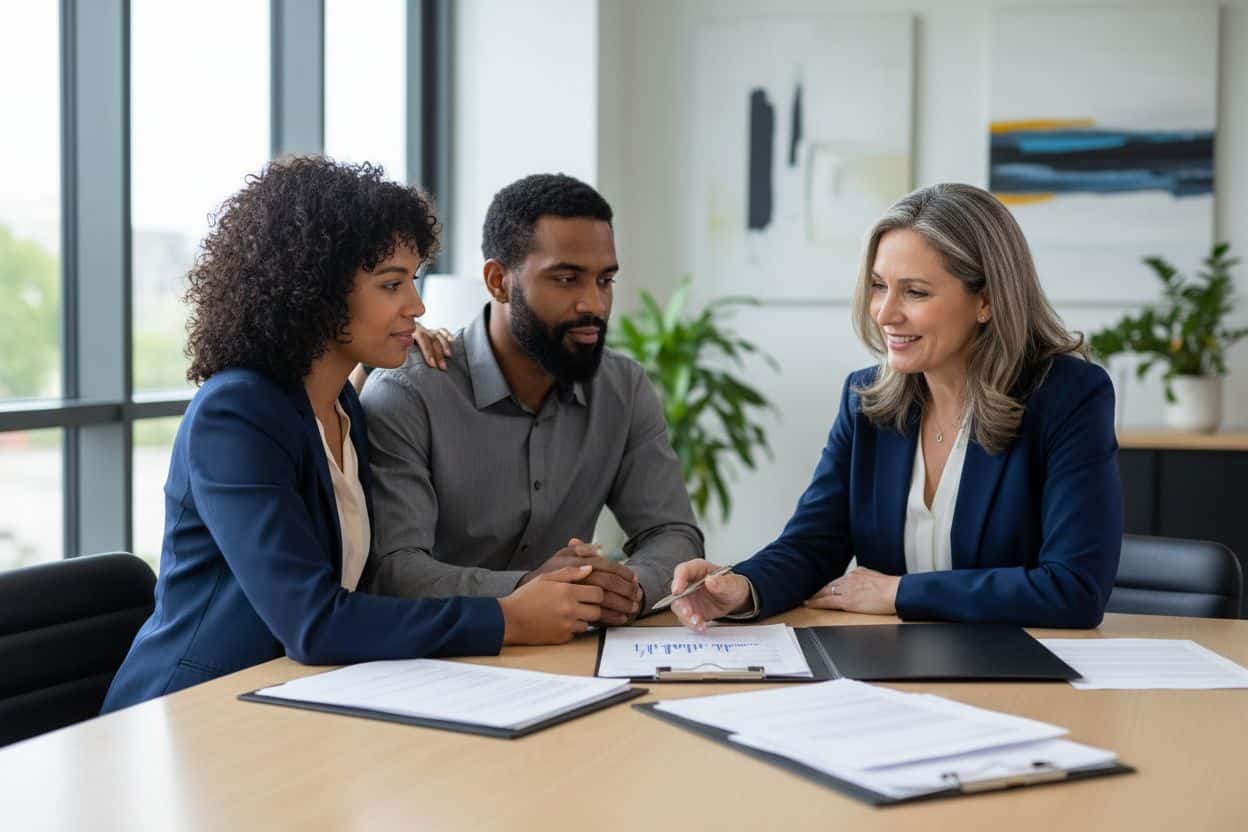 Clients avec conseillère assurance vie