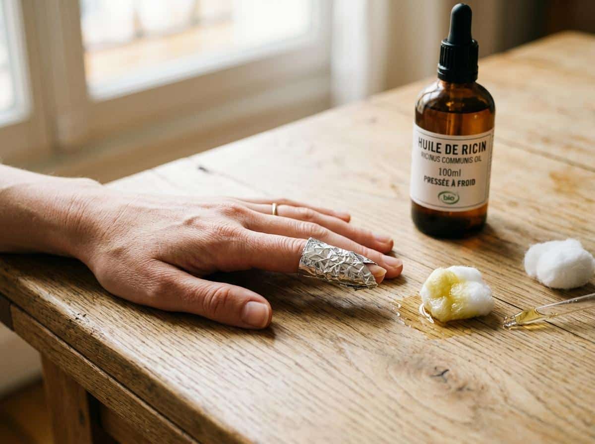 Papillote d'huile sur un doigt avec coton et aluminium