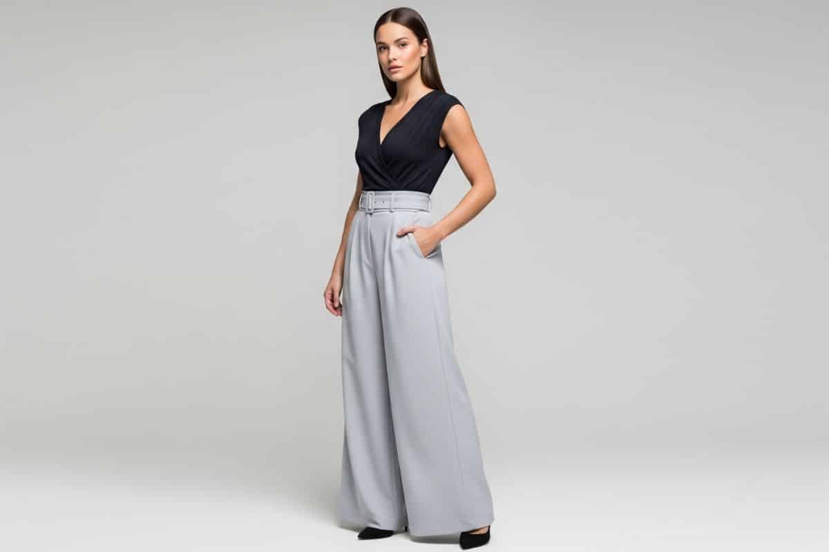 Femme morphologie V tenue équilibrée mode