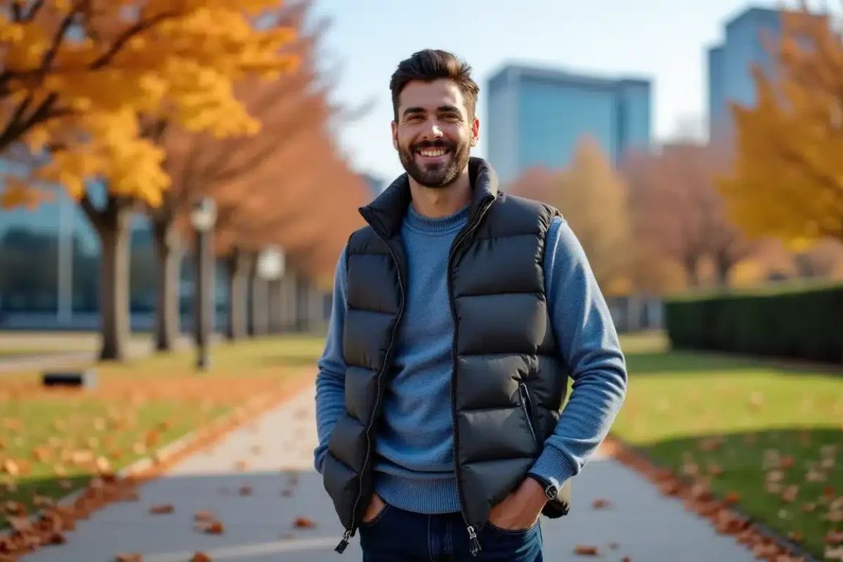 Homme avec doudoune ouverte